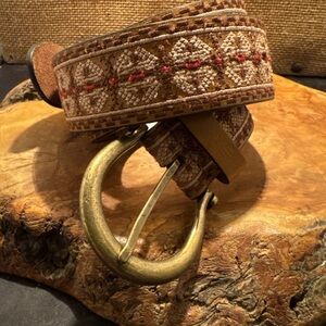 Lucky Brand Brown and Gold Patterned Lucky Brand  Belt